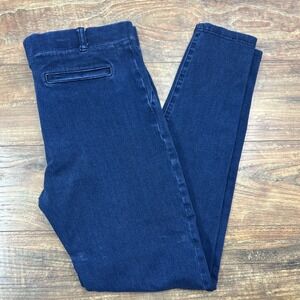 Betabrand Jeans Women L Long Blue Leggings Jeggings Denim Stretch Faux Pockets